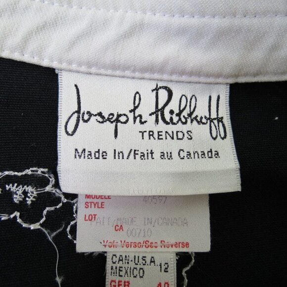 JOSEPH RIBKOFF Women's Black White Embroidered Zip Front Jacket 12 Contrast Cuff - Picture 5 of 10